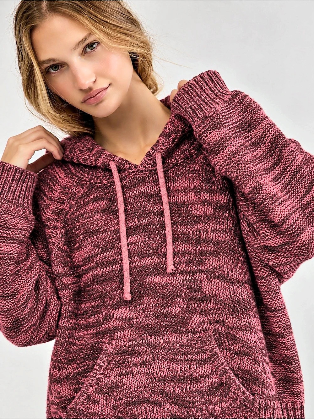417. Blue Crush Marled Pullover Hoodie in Pink & Purple Size Large
